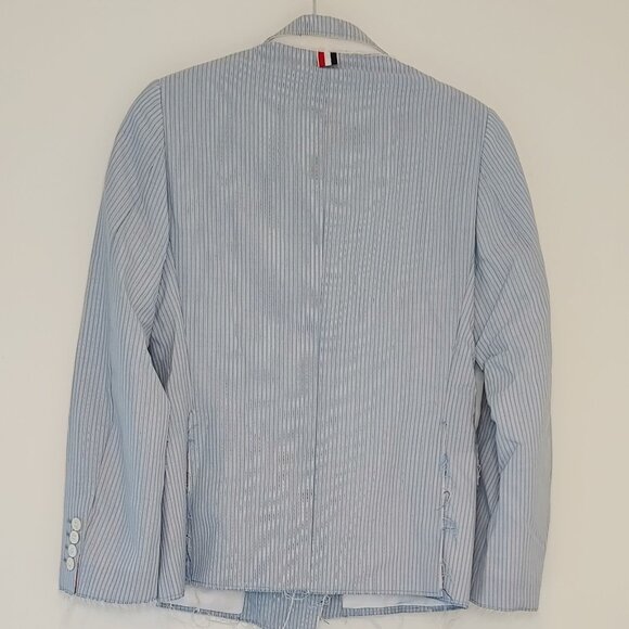 NEW THOM BROWNE BLUE Striped Wool Double Breasted BLAZER Women's RARE - Picture 3 of 16